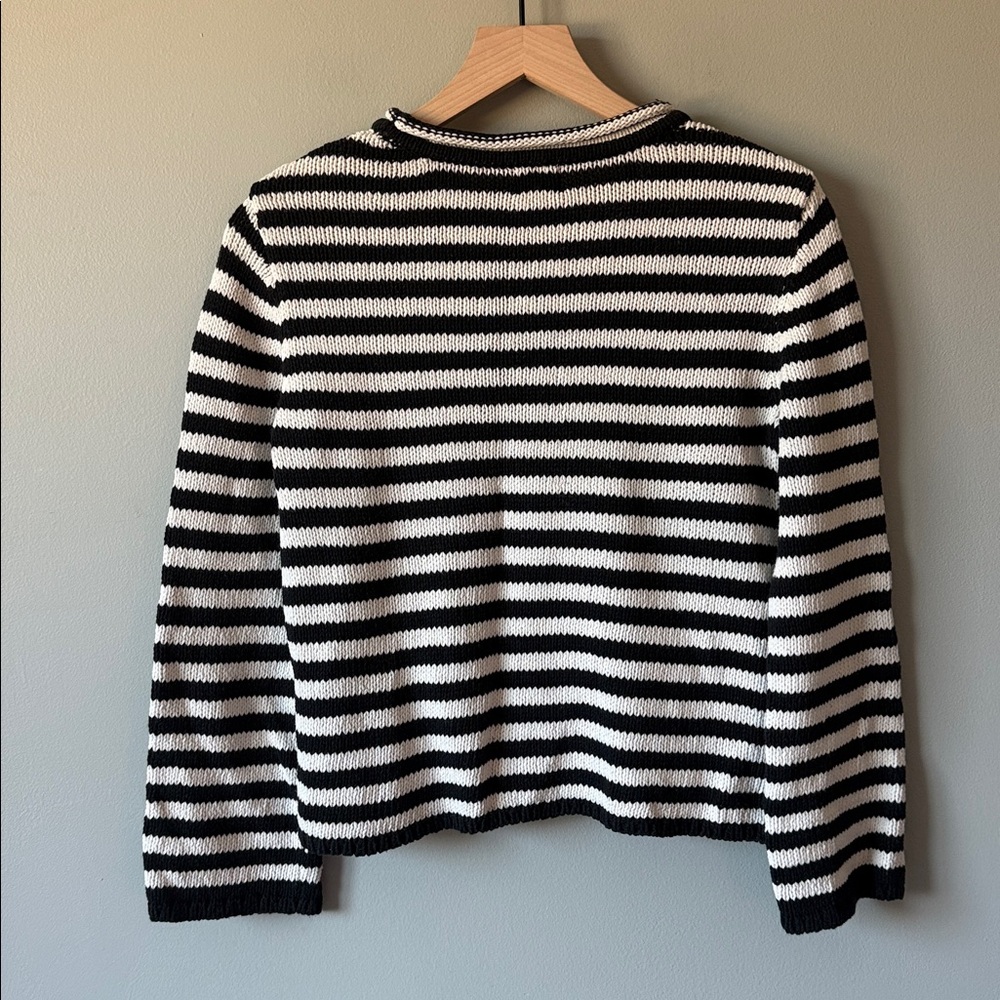 100% Cotton Black and Cream Striped Sweater - S - Picture 7 of 8